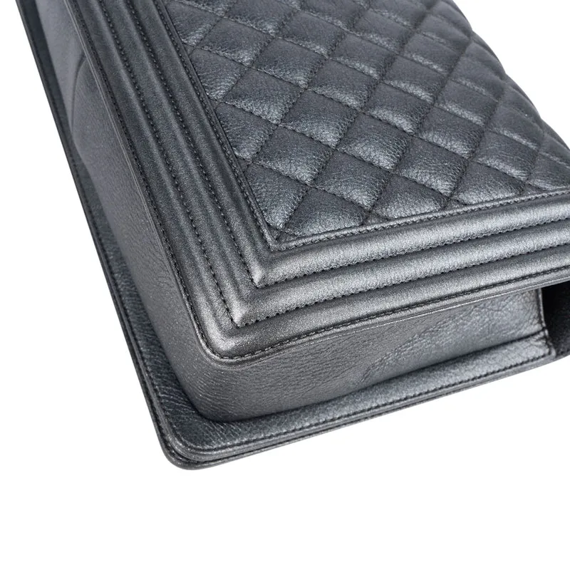 Chanel Quilted Metallic Lambskin Large Boy New Medium Crossbody Bag