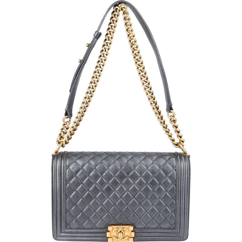 Chanel Quilted Metallic Lambskin Large Boy New Medium Crossbody Bag