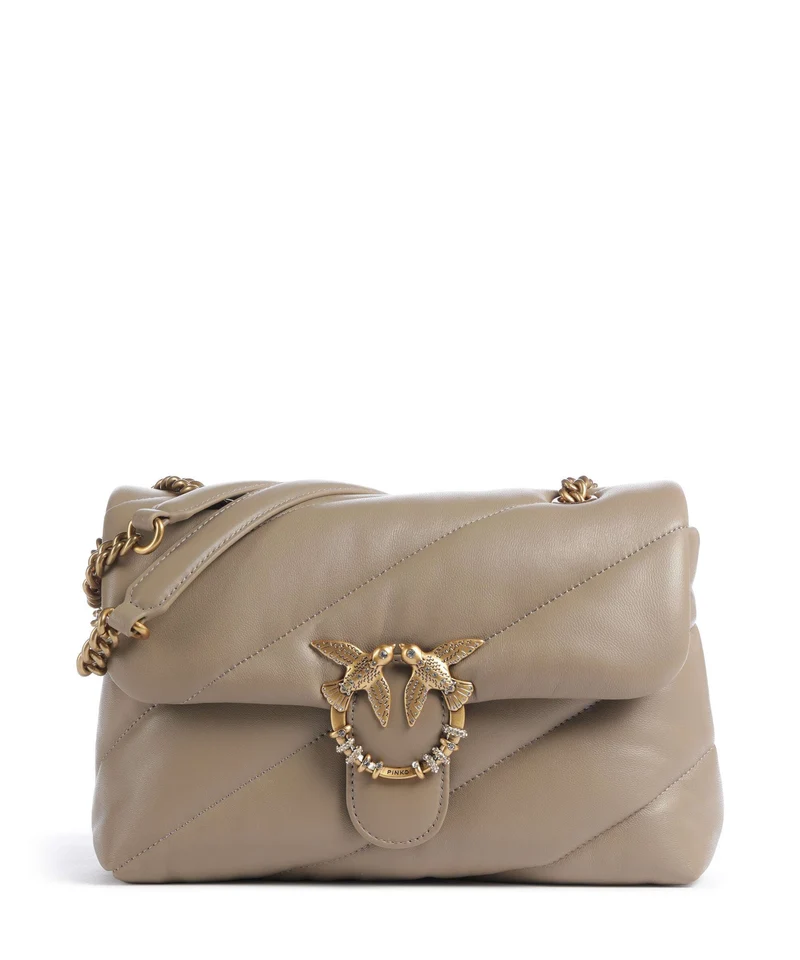 Pinko Love Puff Classic New Buckle Schultertasche grigio talpa/antique gold