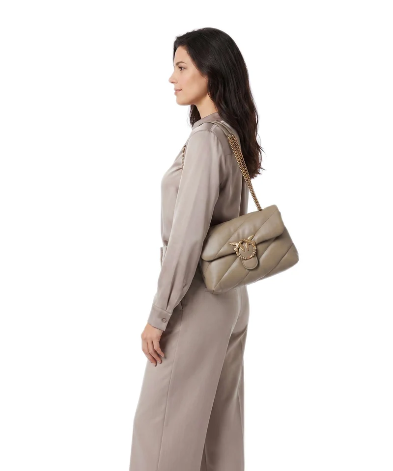 Pinko Love Puff Classic New Buckle Schultertasche grigio talpa/antique gold