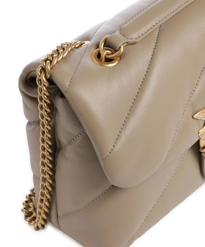 Pinko Love Puff Classic New Buckle Schultertasche grigio talpa/antique gold