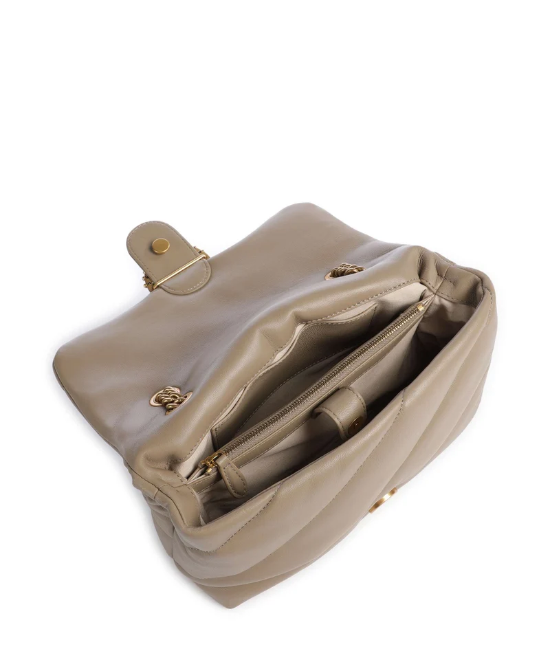 Pinko Love Puff Classic New Buckle Schultertasche grigio talpa/antique gold