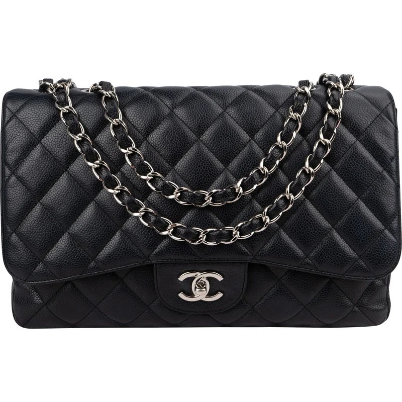 Chanel Quilted Caviar Leather Palladium Jumbo Single Flap Crossbody Bag