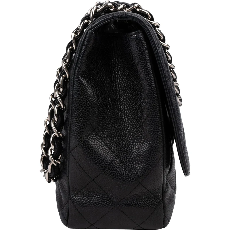 Chanel Quilted Caviar Leather Palladium Jumbo Single Flap Crossbody Bag