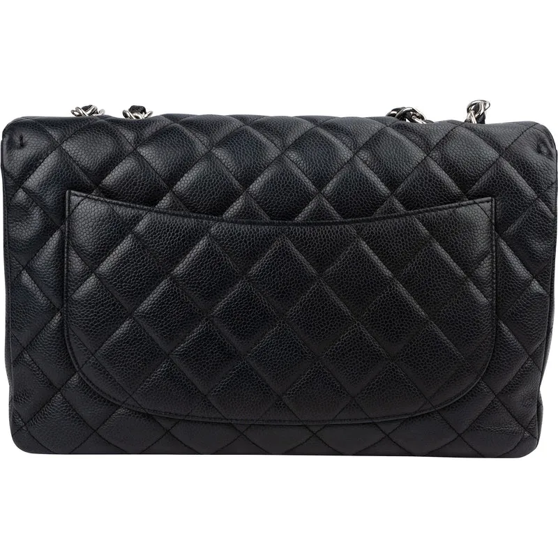 Chanel Quilted Caviar Leather Palladium Jumbo Single Flap Crossbody Bag