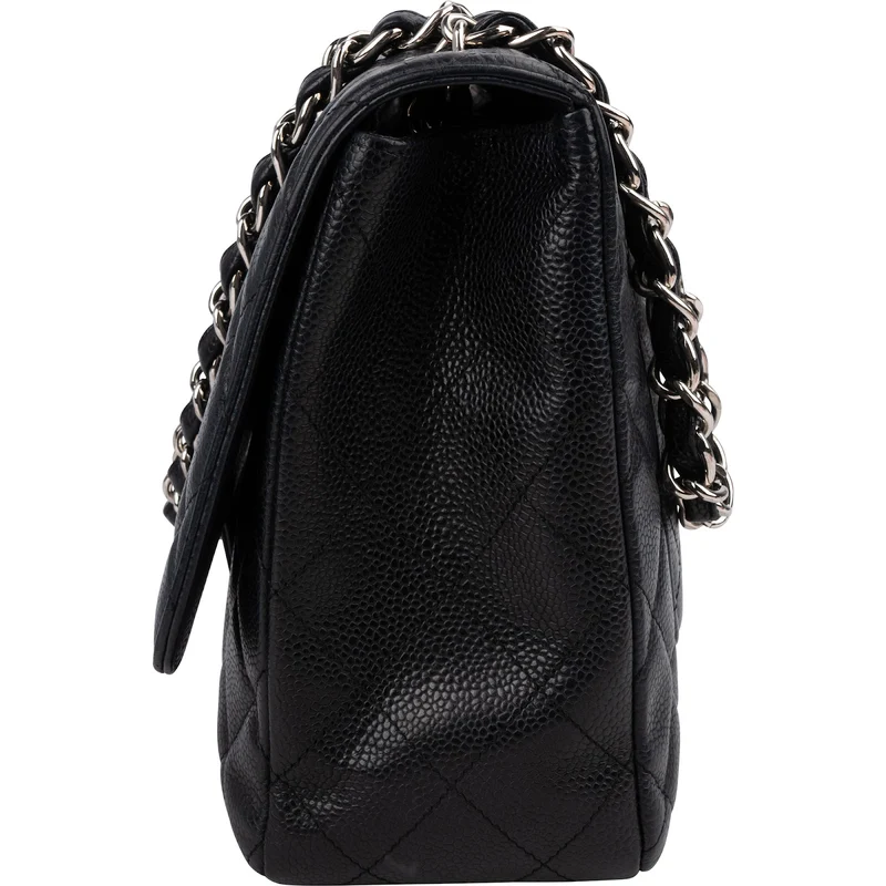 Chanel Quilted Caviar Leather Palladium Jumbo Single Flap Crossbody Bag