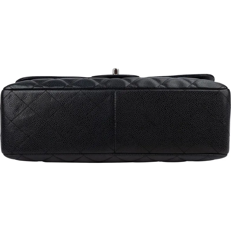 Chanel Quilted Caviar Leather Palladium Jumbo Single Flap Crossbody Bag