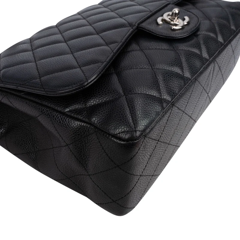 Chanel Quilted Caviar Leather Palladium Jumbo Single Flap Crossbody Bag