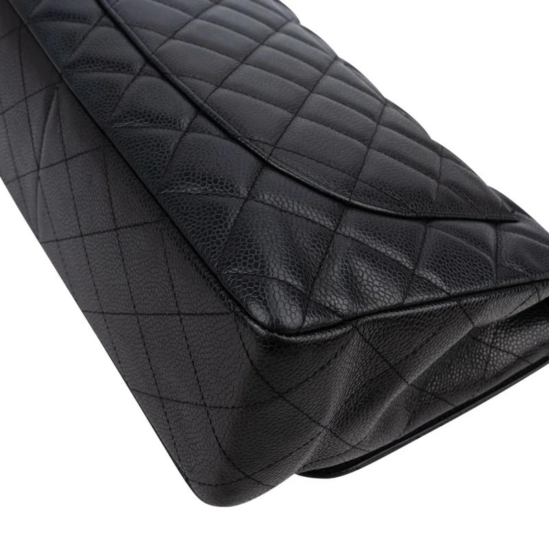 Chanel Quilted Caviar Leather Palladium Jumbo Single Flap Crossbody Bag