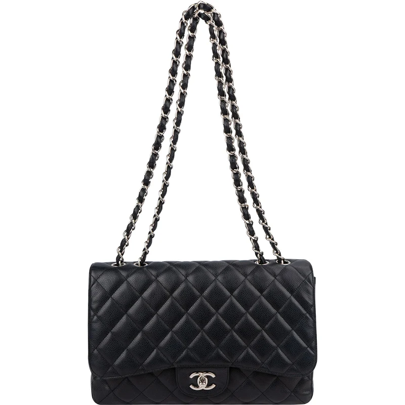 Chanel Quilted Caviar Leather Palladium Jumbo Single Flap Crossbody Bag
