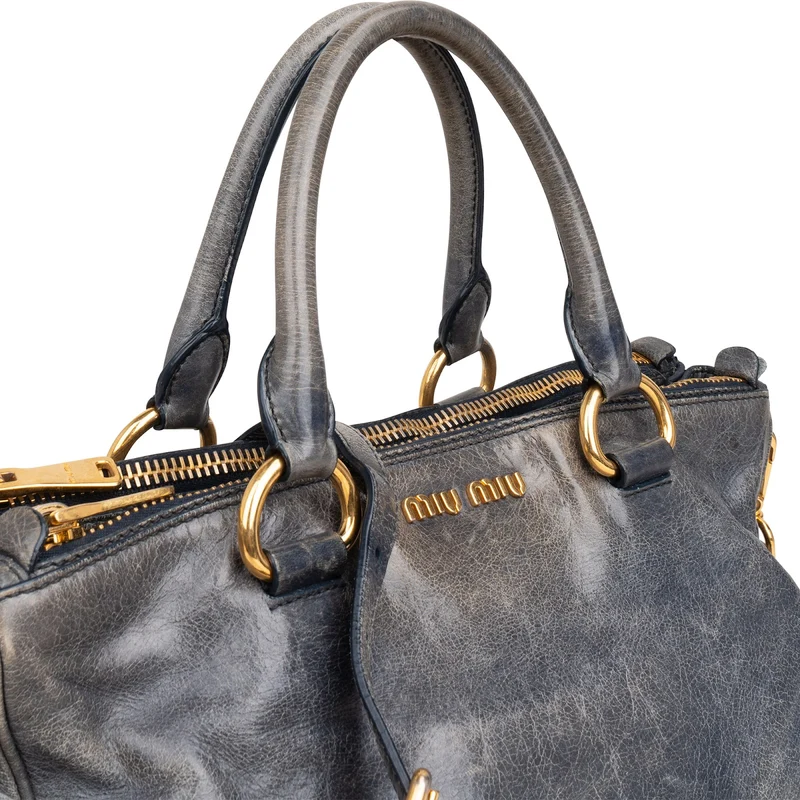 Miu Miu Vitello Blue Lux Satchel Handbag