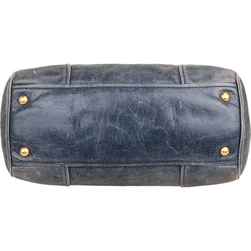 Miu Miu Vitello Blue Lux Satchel Handbag