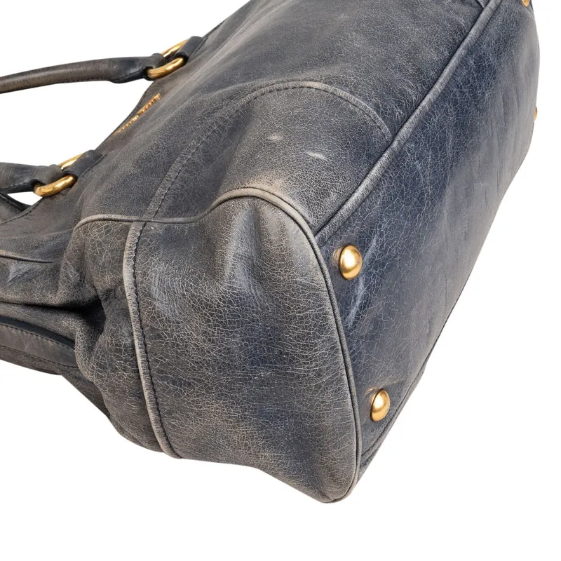 Miu Miu Vitello Blue Lux Satchel Handbag