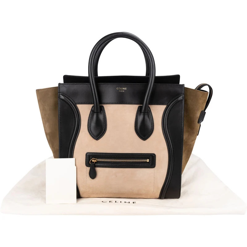 Céline Suede Tricolor Leather Luggage Handbag