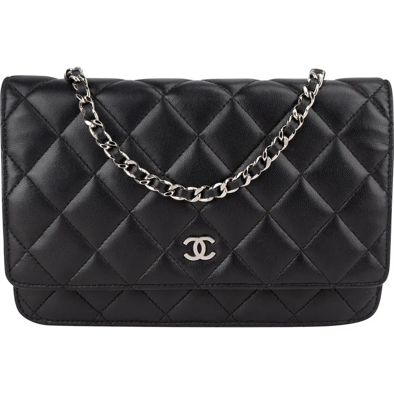 Chanel Quilted Lambskin Palladium Wallet On Chain Crossbody Bag