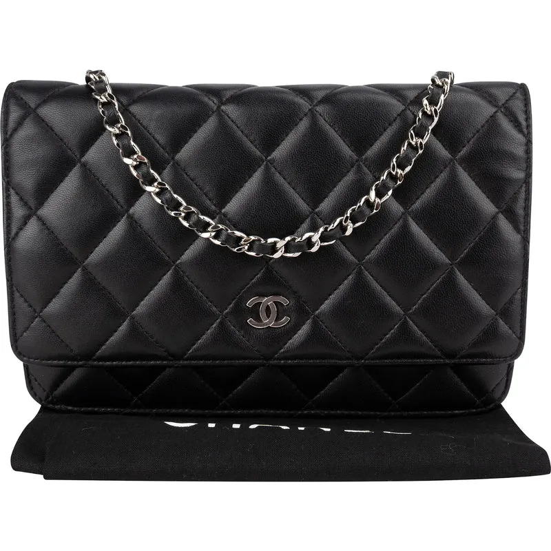 Chanel Quilted Lambskin Palladium Wallet On Chain Crossbody Bag