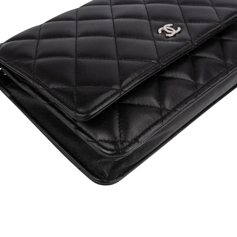 Chanel Quilted Lambskin Palladium Wallet On Chain Crossbody Bag