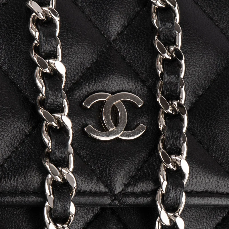 Chanel Quilted Lambskin Palladium Wallet On Chain Crossbody Bag