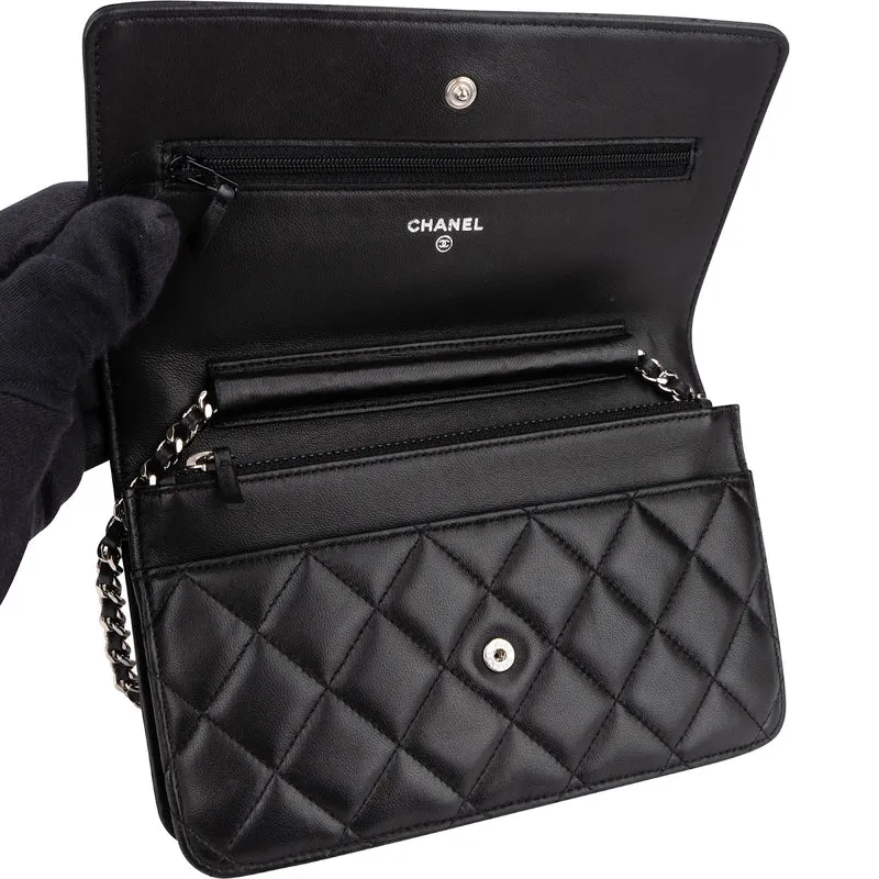 Chanel Quilted Lambskin Palladium Wallet On Chain Crossbody Bag