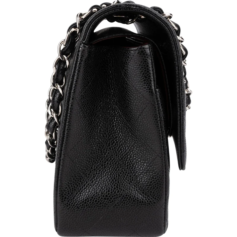 Chanel Quilted Caviar Leather Palladium Double Flap Jumbo Crossbody Bag