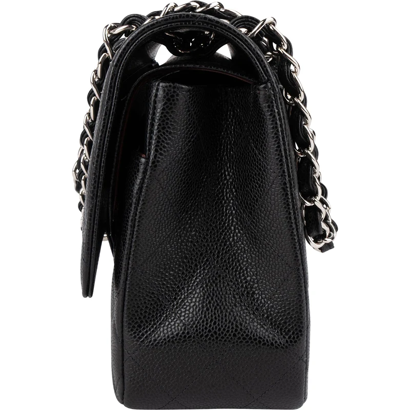 Chanel Quilted Caviar Leather Palladium Double Flap Jumbo Crossbody Bag