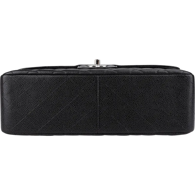 Chanel Quilted Caviar Leather Palladium Double Flap Jumbo Crossbody Bag