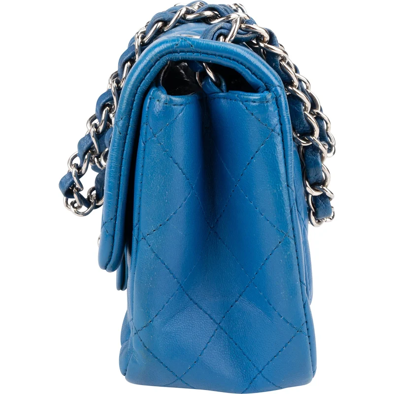 Chanel Quilted Lambskin Palladium Mini Square Single Flap Crossbody Bag