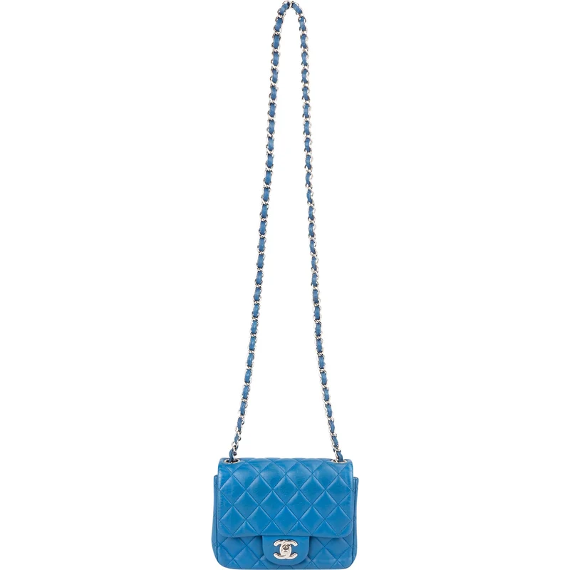 Chanel Quilted Lambskin Palladium Mini Square Single Flap Crossbody Bag