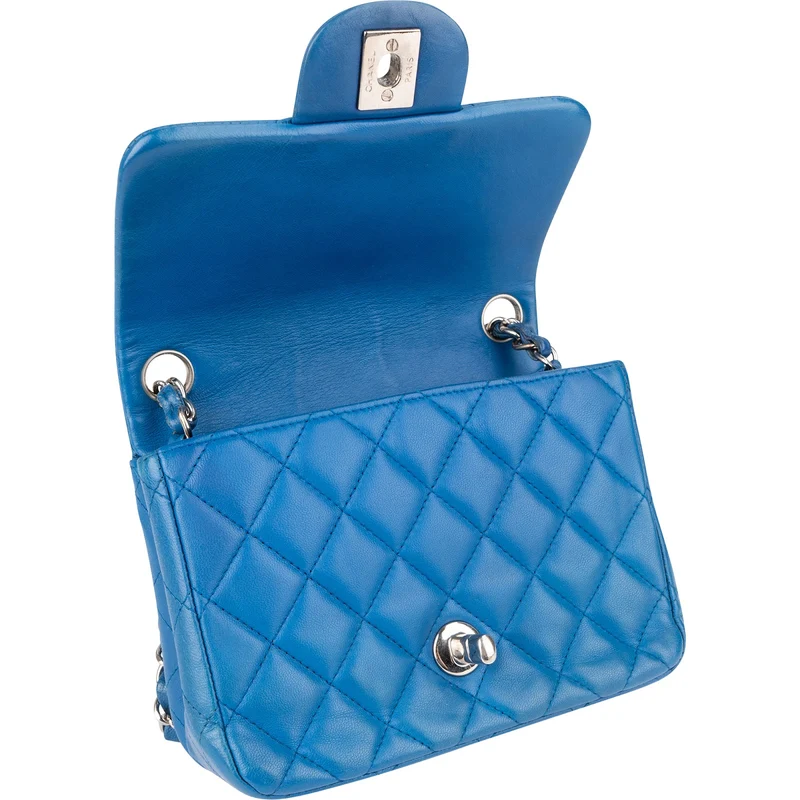 Chanel Quilted Lambskin Palladium Mini Square Single Flap Crossbody Bag