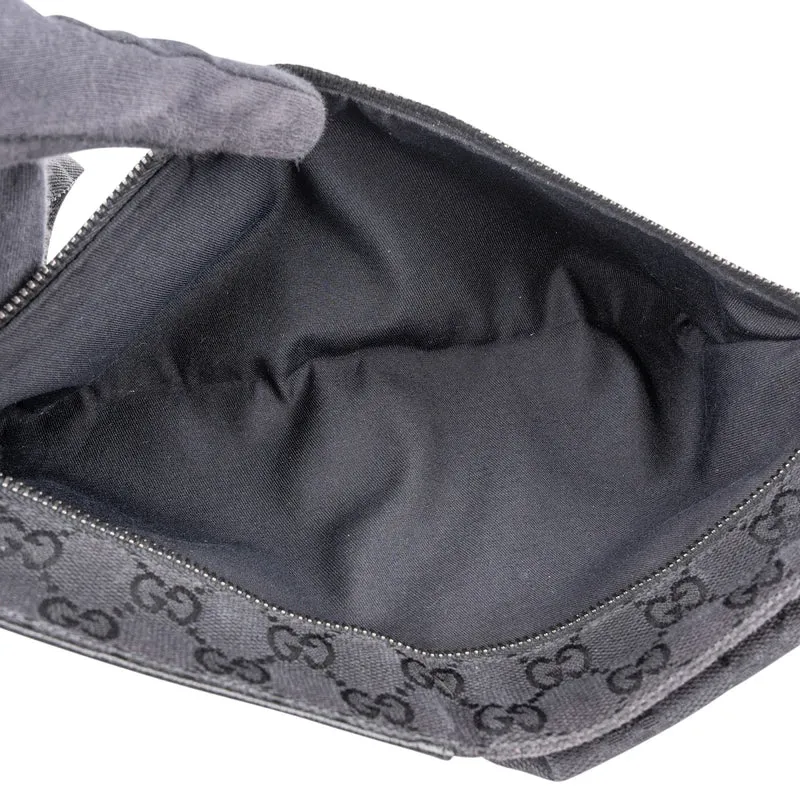 Gucci Black Leather Monogram GG Canvas Belt Crossbody Bag