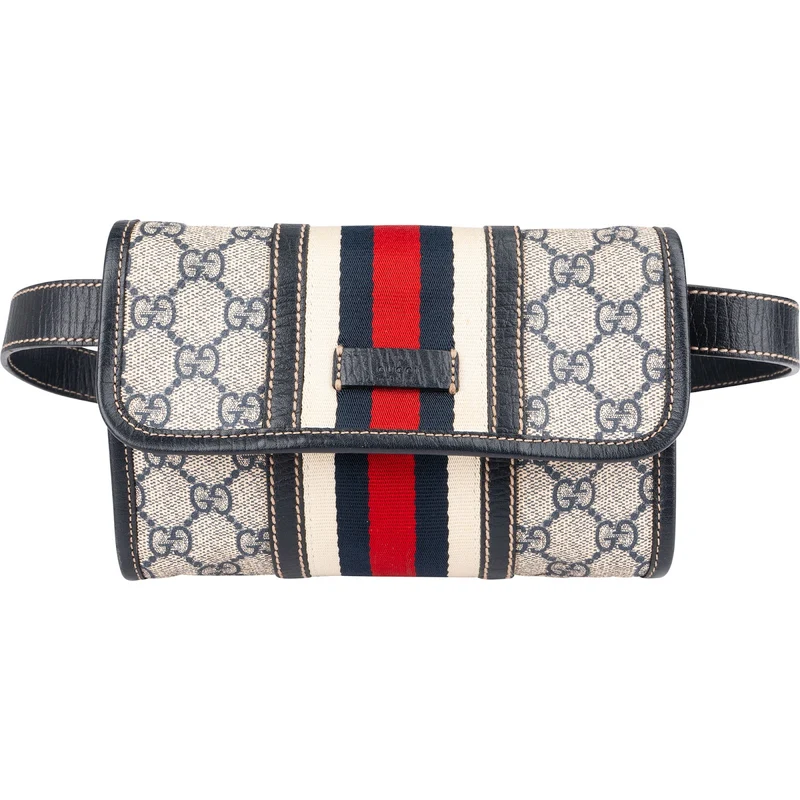 Gucci Blue Leather Monogram GG Supreme Web Belt Crossbody Bag
