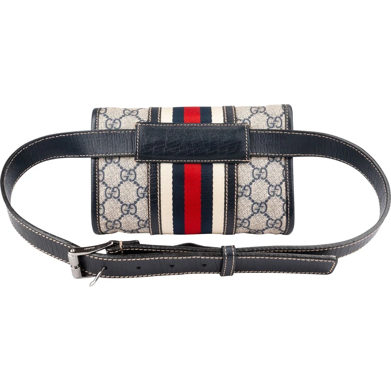 Gucci Blue Leather Monogram GG Supreme Web Belt Crossbody Bag