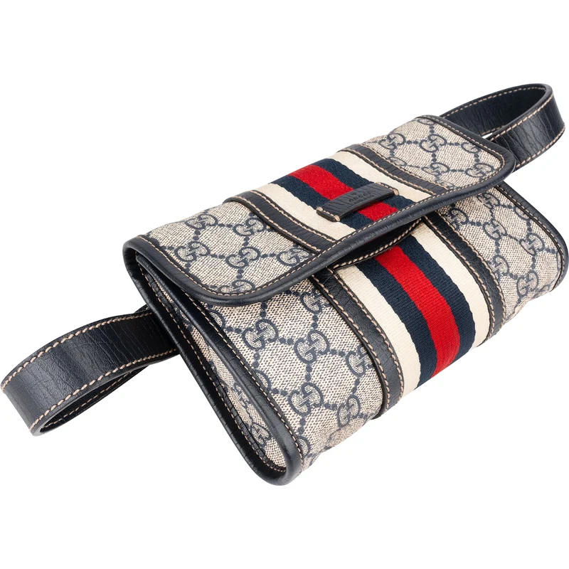 Gucci Blue Leather Monogram GG Supreme Web Belt Crossbody Bag