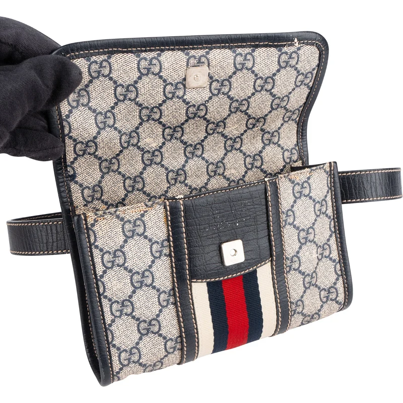 Gucci Blue Leather Monogram GG Supreme Web Belt Crossbody Bag