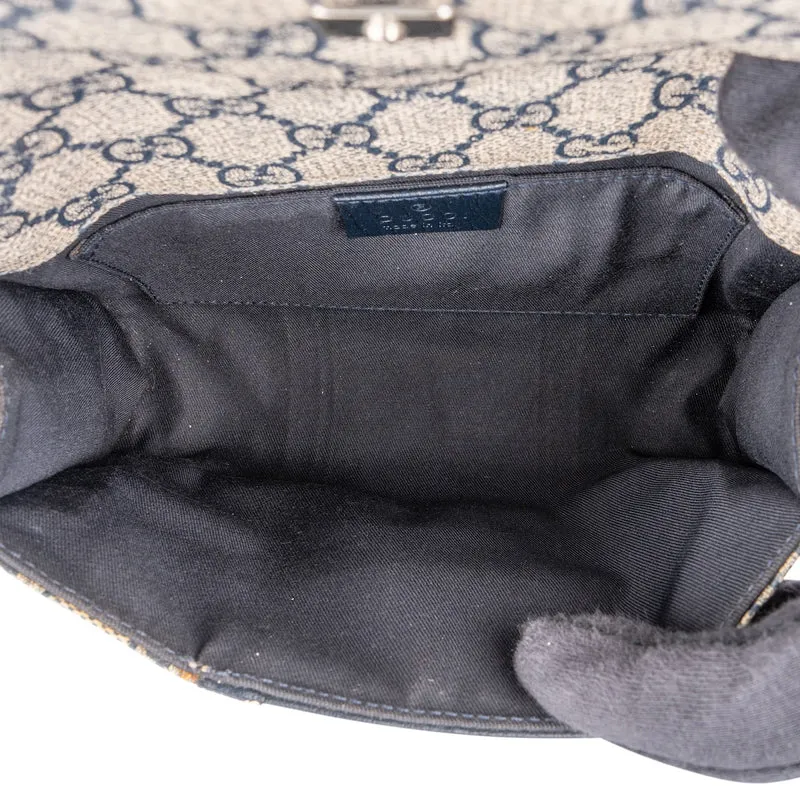 Gucci Blue Leather Monogram GG Supreme Web Belt Crossbody Bag