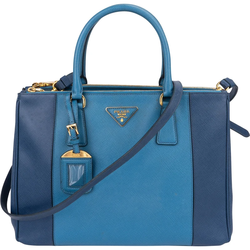 Prada Two Tone Saffiano Leather Galleria Handbag