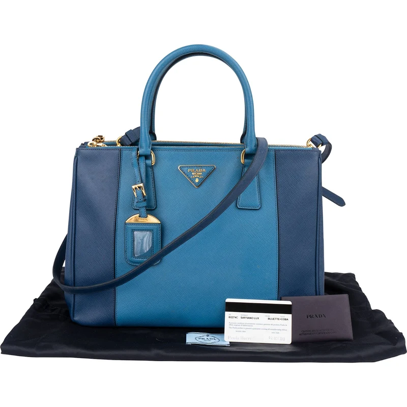 Prada Two Tone Saffiano Leather Galleria Handbag