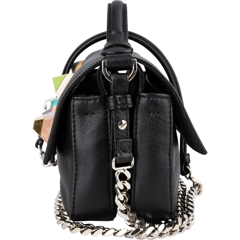 Fendi Leather Mini Baguette Double Flap Plexi Studs Crossbody Bag