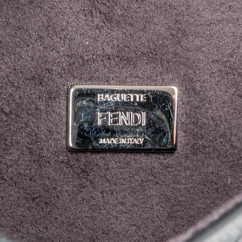 Fendi Leather Mini Baguette Double Flap Plexi Studs Crossbody Bag