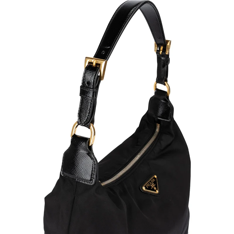 Prada Tessuto Saffiano Lux Leather Triangle Hobo Shoulder Bag
