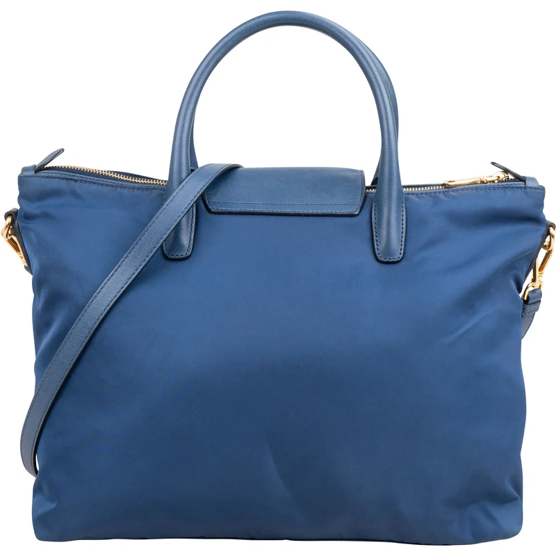 Prada Blue Tessuto Saffiano Triangle Tote Crossbody Handbag