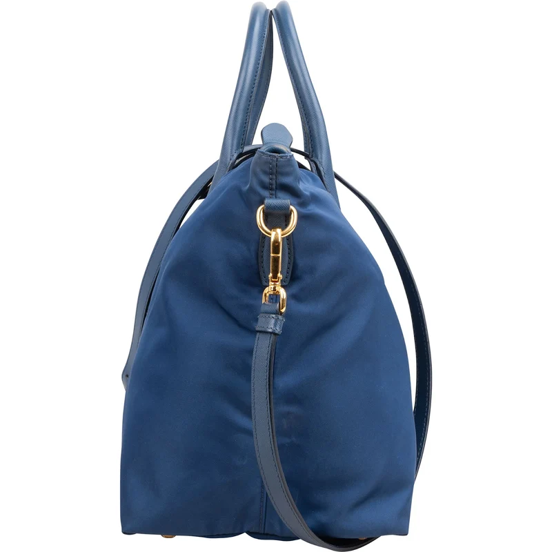Prada Blue Tessuto Saffiano Triangle Tote Crossbody Handbag