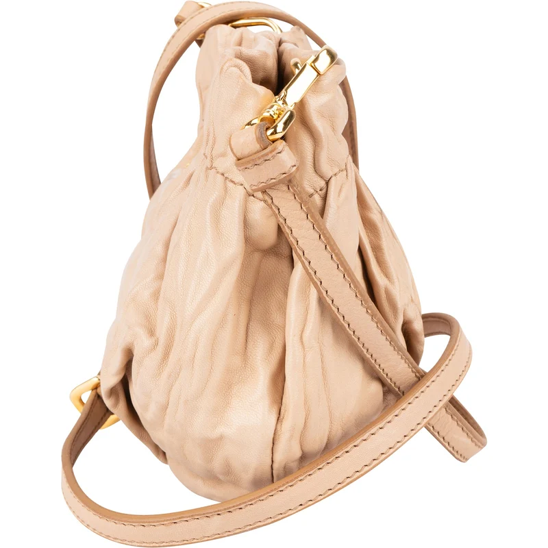 Prada Crinkled Nappa Leather Bucket Mini Crossbody Bag