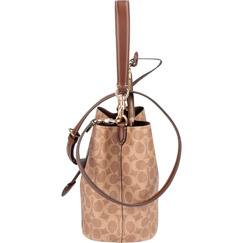 Coach Monogram Signature Canvas Small Drawstring Bucket Crossbody Bag