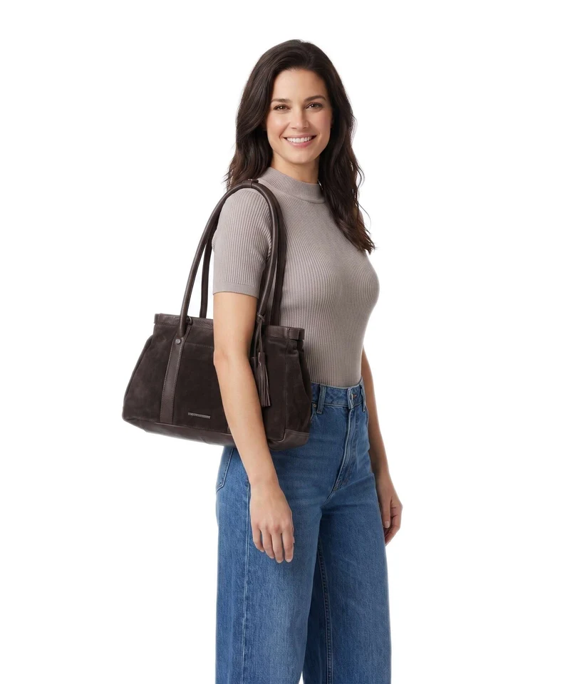 Spikes & Sparrow Suede Mix Milania Schultertasche dark brown