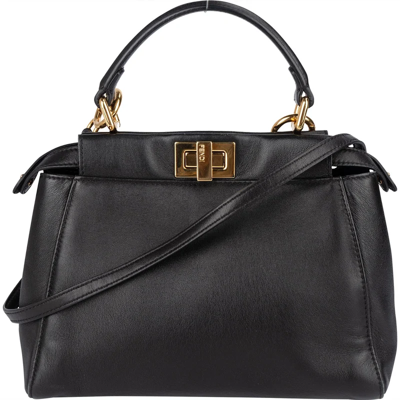 Fendi Black Leather Mini Peekaboo Handbag