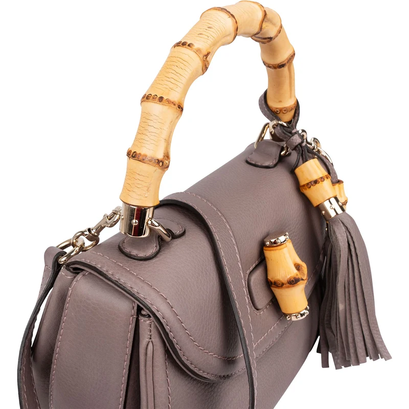 Gucci Lilac Pebbled Leather New Bamboo Top Handle Handbag