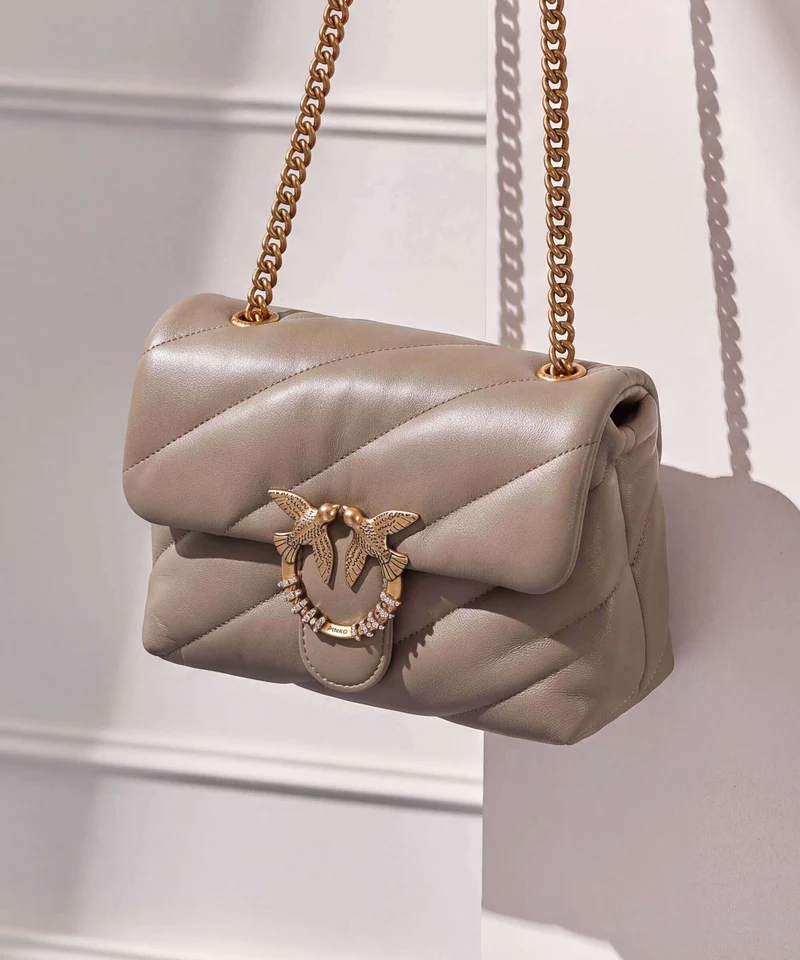 Pinko Love Puff Mini New Buckle Schultertasche grigio talpa/antique gold
