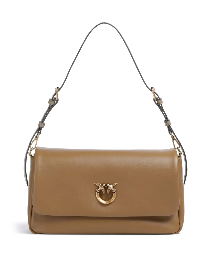 Pinko Click Soft Horizontal Schultertasche grigio talpa/antique gold