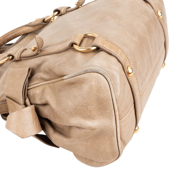 Miu Miu Vitello Lux Leather Bow Small Satchel Handbag